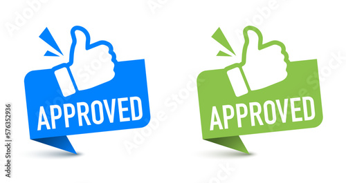 Approved text labes with thumb up icon.