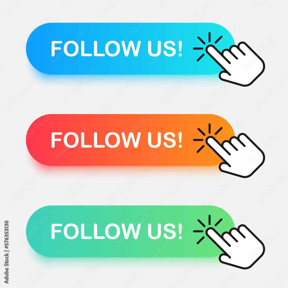 Follow Us banner. Button with click action. Follow Us banner. Button with click action.