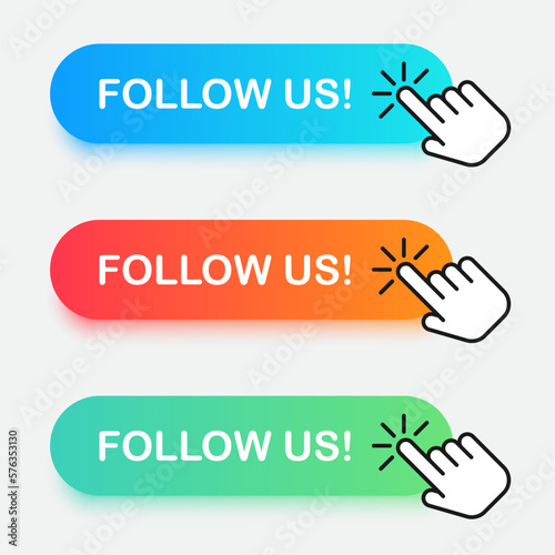 Follow Us banner. Button with click action.