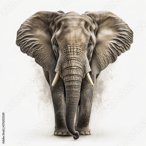 Realistic head elephant on a white background  generative AI