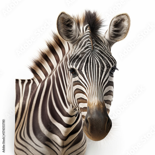 Realistic head zebra on a white background  generative AI