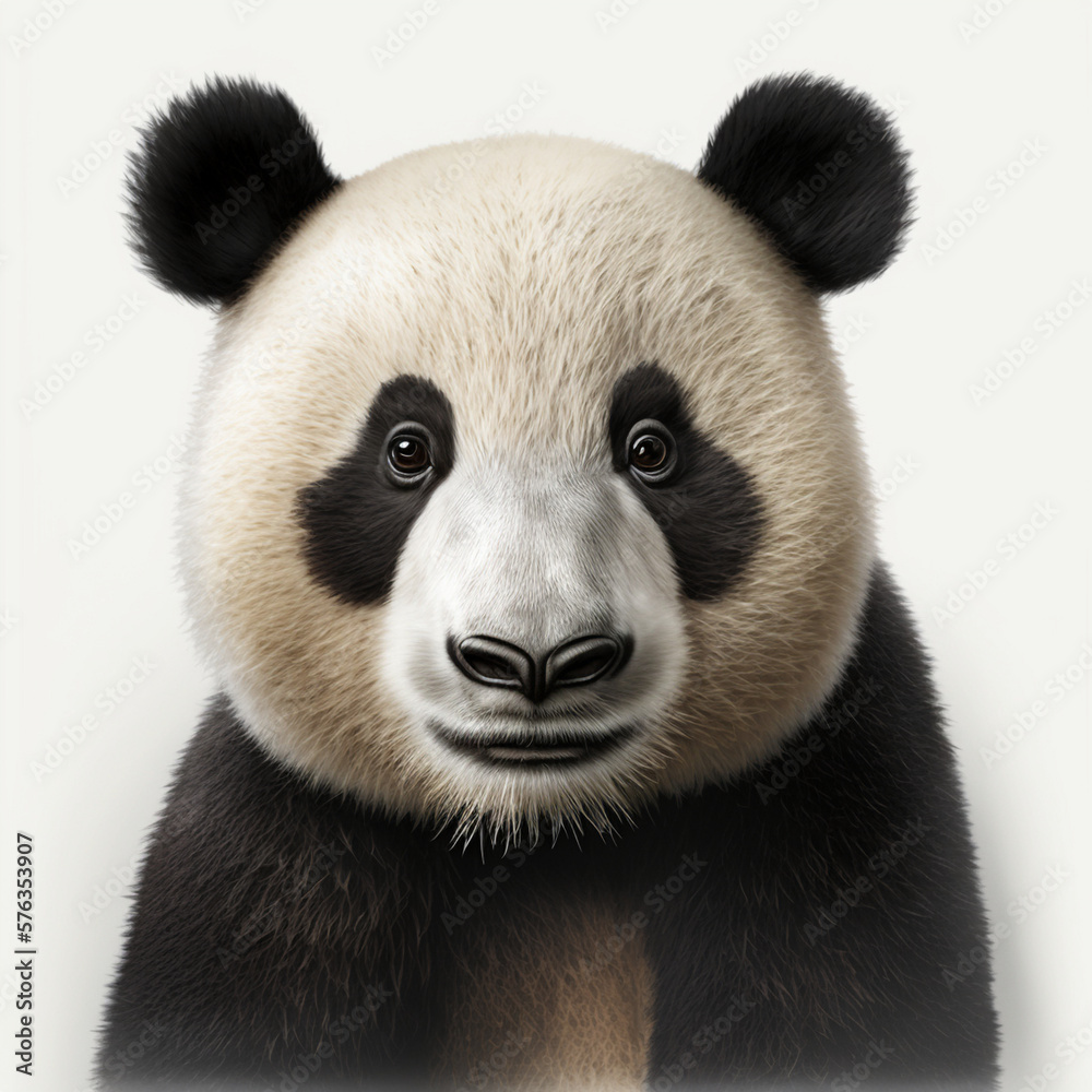 Fototapeta premium Realistic head panda on a white background, generative AI