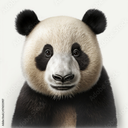 Realistic head panda on a white background, generative AI