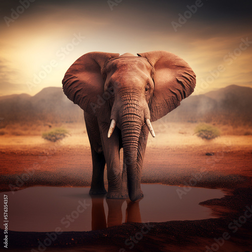 Realistic elephant on a africa background, generative AI © Dmytro