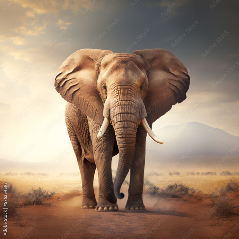 Realistic elephant on a africa background, generative AI