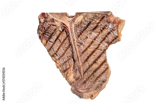 Grilled T-bone or Porterhouse beef meat Steak. Isolated, transparent background