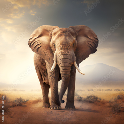 Realistic elephant on a africa background, generative AI © Dmytro