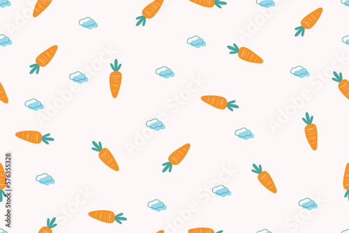 Cute baby carrot and little cloud doodle cartoon pattern