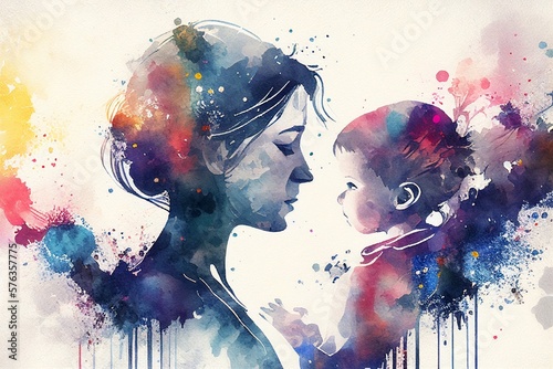 Watercolor painting for Mothers Day abstract background,Generative AI