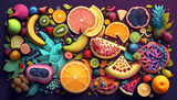 A lof ot colorful of fruits