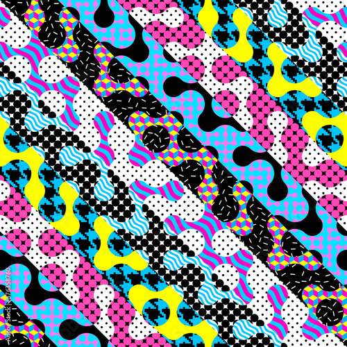 Abstract geometric Memphis style pattern. Vector image