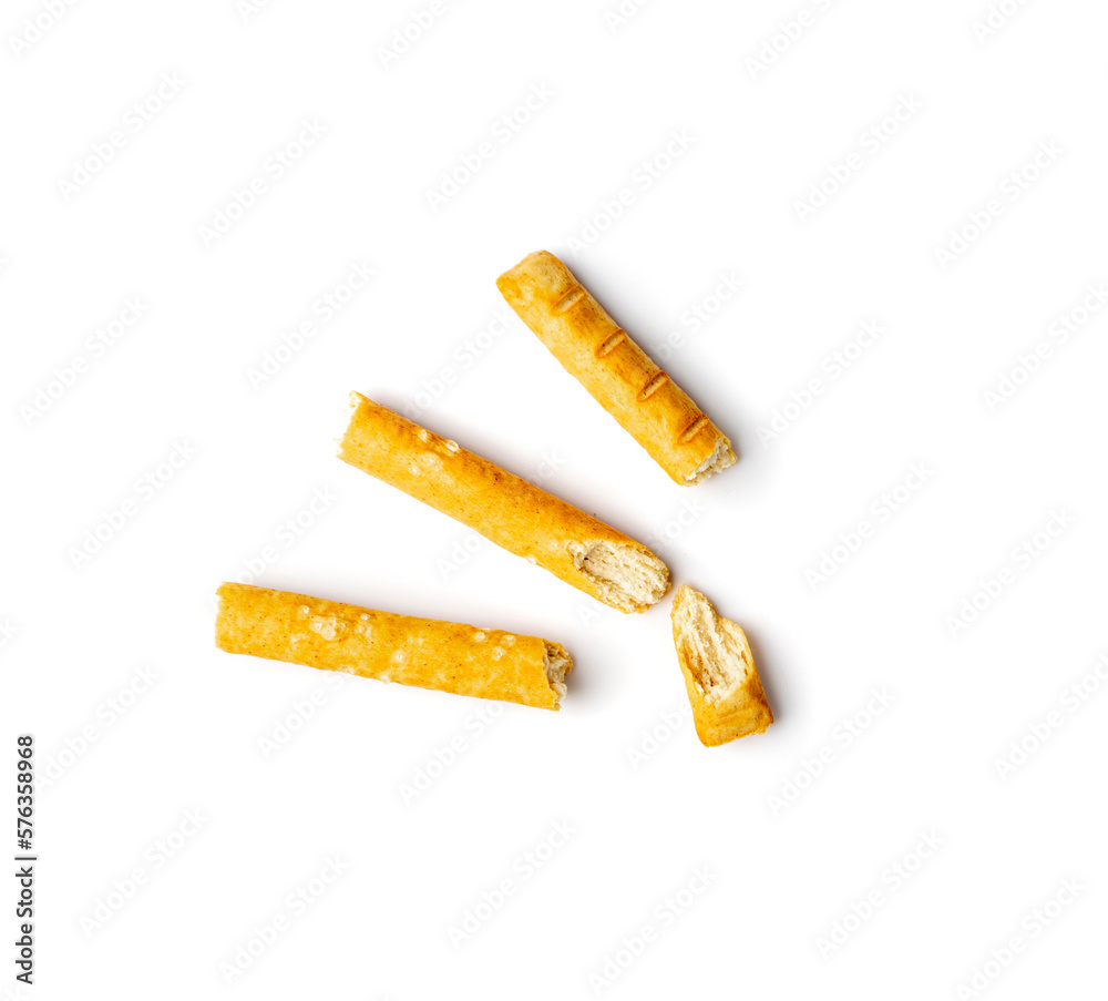 Crumbled Bread Stick Isolated, Broken Breadstick, Grissini, Pretzel Crumbs, Bread Stick on White Background Crumbled Bread Stick Isolated, Broken Breadstick, Grissini, Pretzel Crumbs, Bread Stick on White Background