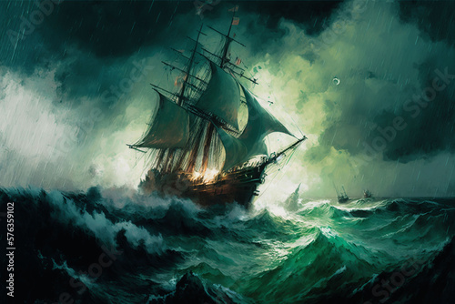 Ship in a heavy storm - AI Generated