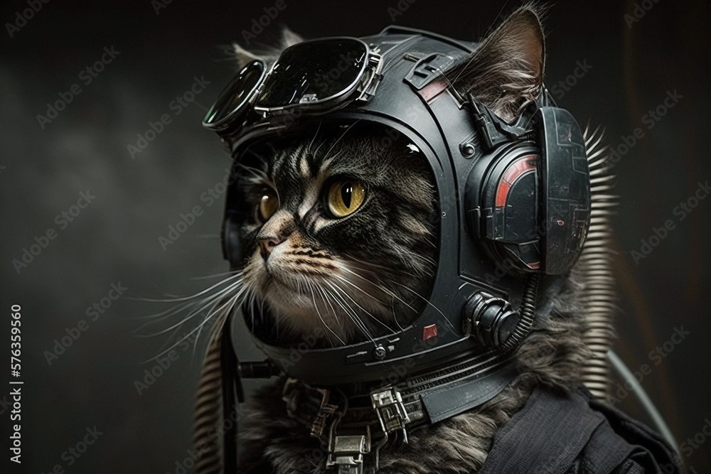 Cat with pilot helmet, generative ai Cat with pilot helmet, generative ai
