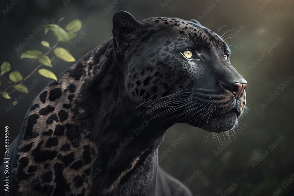 Black Panther with visible leopard patterns, generative ai