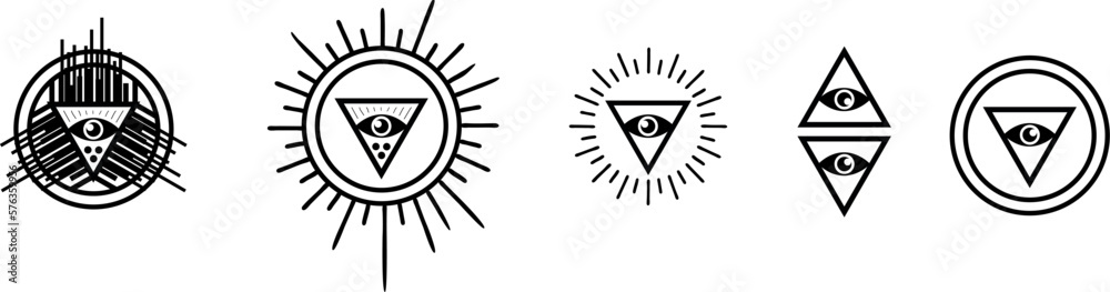 Obraz premium Grafisches Set: Abstrakte Darstellungen von Augen im Dreieck