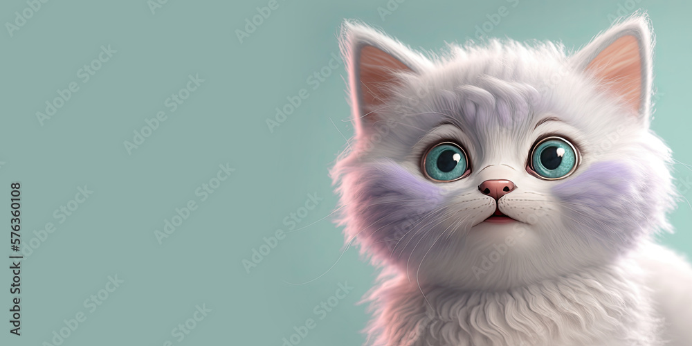 Cute Cartoon Cat Banner with Room for Copy . Generative Ai