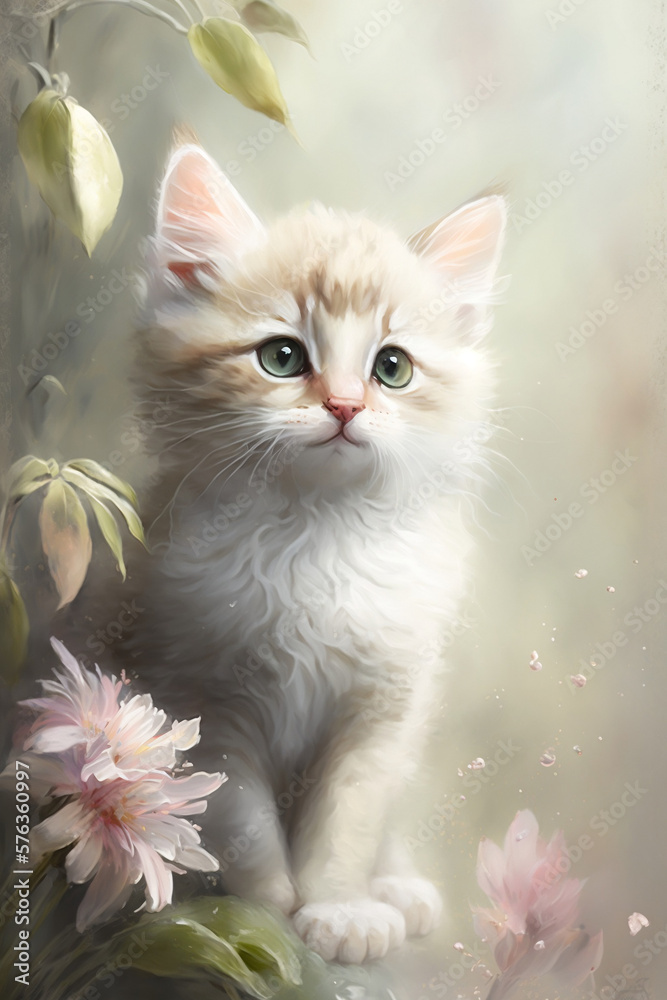 Fototapeta premium Cat in the garden. Illustration - Animals
