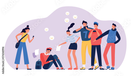 School bullying concept, people pointing to boy