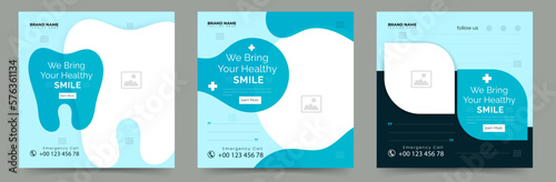 Dentist marketing social media post square banner or healthcare medical service promotion flyer