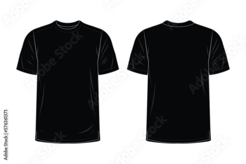 Black Round neck t-shirt templates design front and back view vector illustration