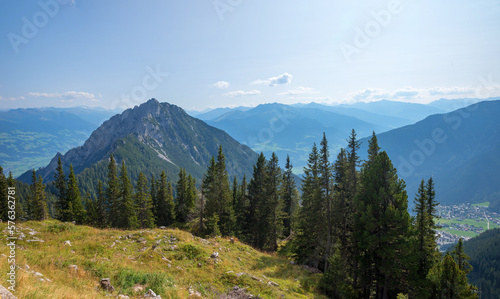 Ebner Joch mountain, tirolean alps panorama, blue sky photo