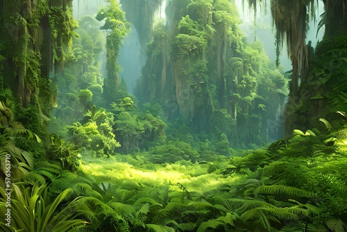 dreamy fantasy deep jungle lush vegetation, digital illustration. Generative AI © Pixel Matrix