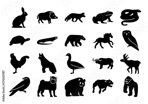 Set animals large set of animals in a black style.