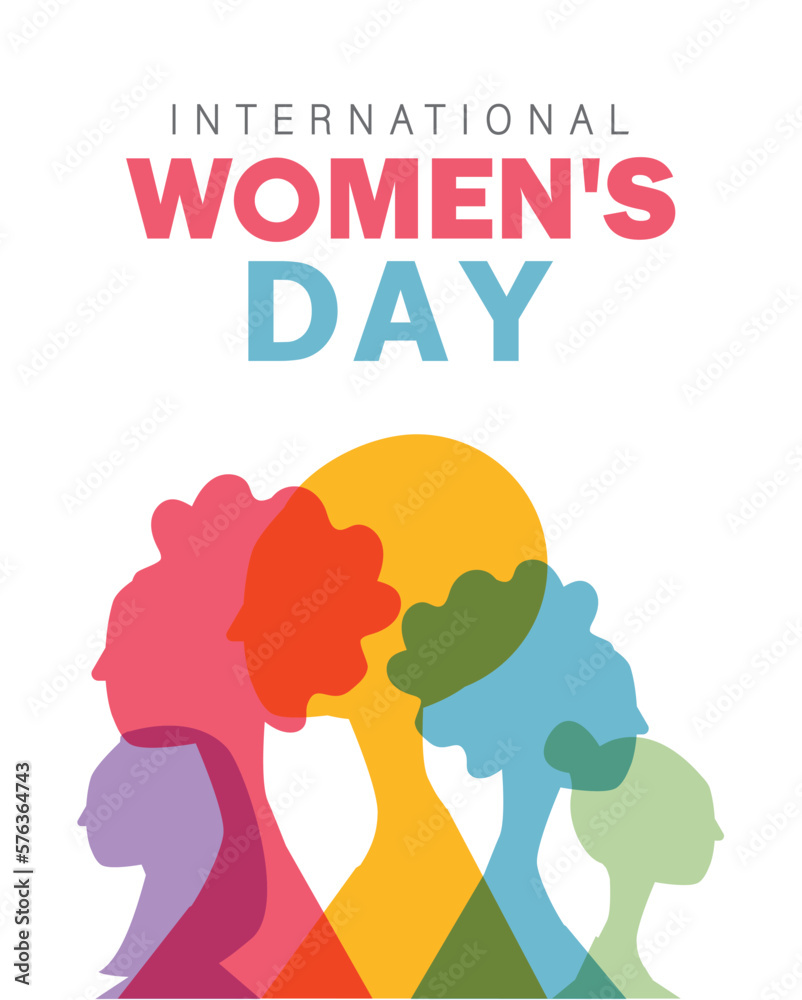 Womans International Day. Diverse People Face Together. Embrace Equity 