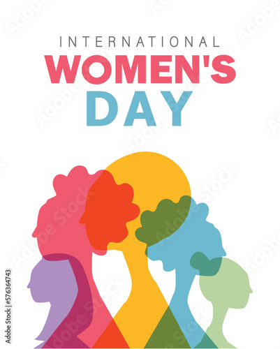 Womans international day. Diverse people face together. Embrace Equity