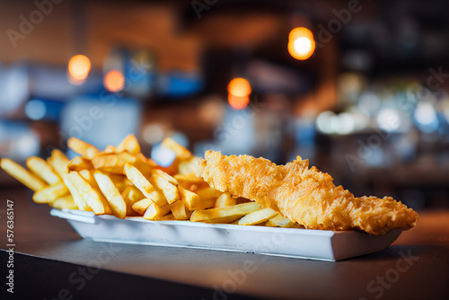 Fototapete fried fish and chips, generative AI