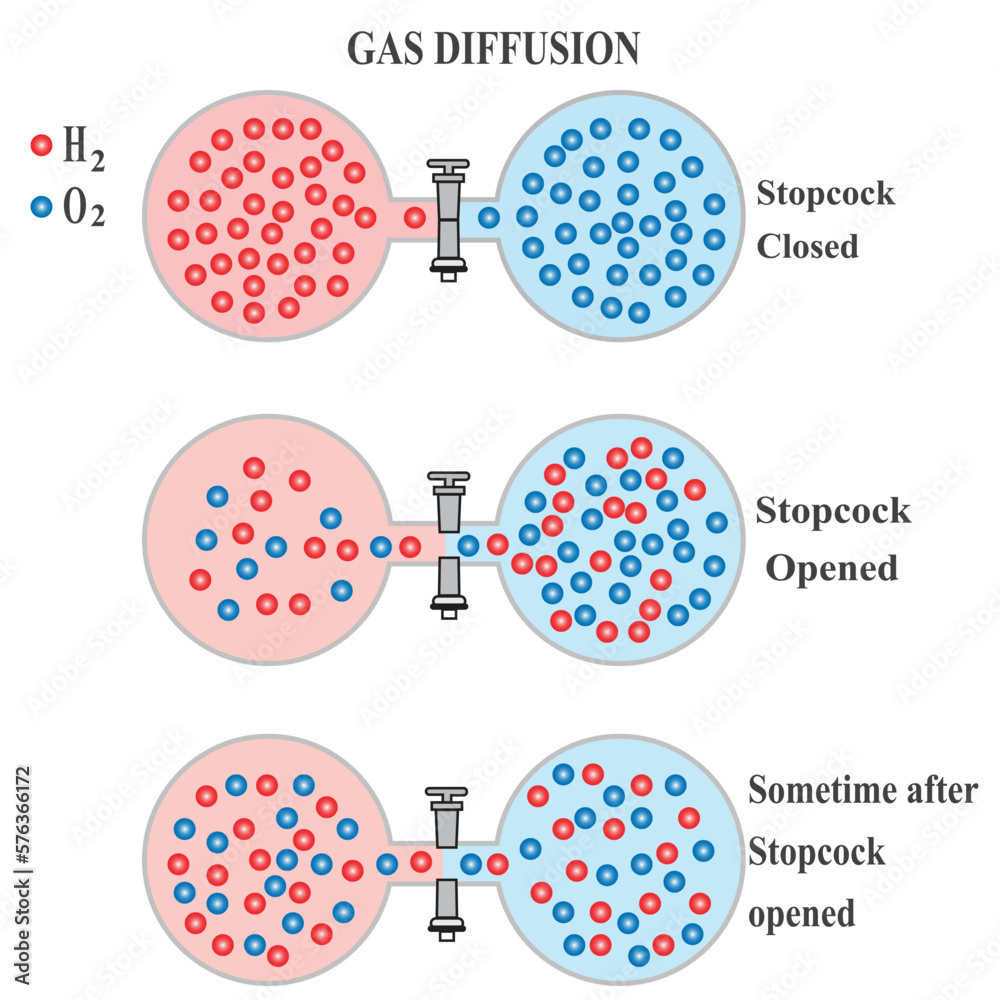 Gas Diffusion Phenomenon of oxygen and hydrogen in gaseous state in