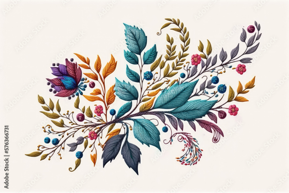 floral embroidery design, excellent for use in textiles, stationery, and home decor. Generative AI