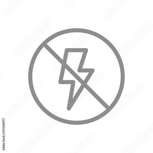 Antistatic line prohibition vector sign. Crossed lightning bolt, no flash icon. photo