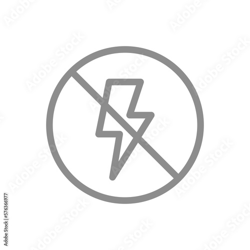 Antistatic line prohibition vector sign. Crossed lightning bolt, no flash icon.