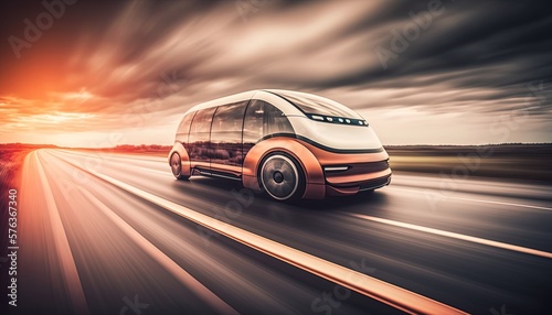 futuristic hi-tech car with blur speed motion light trail, Generative Ai