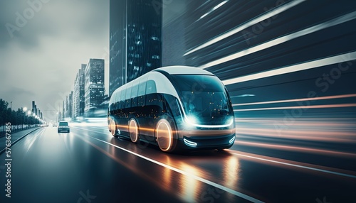futuristic hi-tech car with blur speed motion light trail, Generative Ai