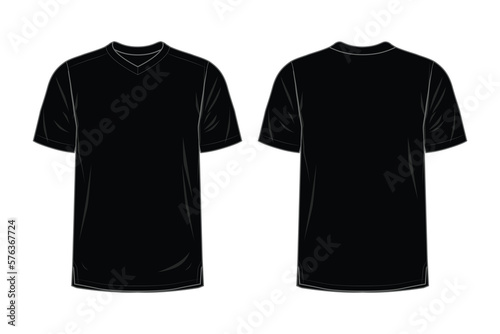 Black V-Neck T-Shirt templates design front and back view vector illustration