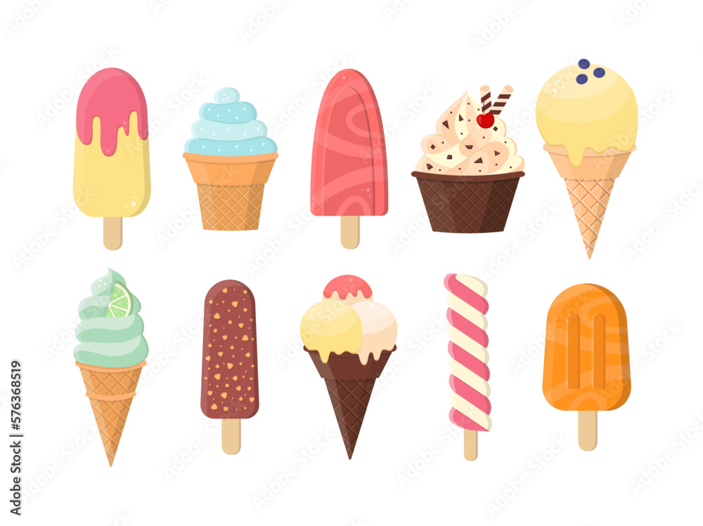 Ice Cream Set. Cartoon Vector Summer Sweets Collection. Cute Colorful Ice Cream. Ice Cream Set. Cartoon Vector Summer Sweets Collection. Cute Colorful Ice Cream.