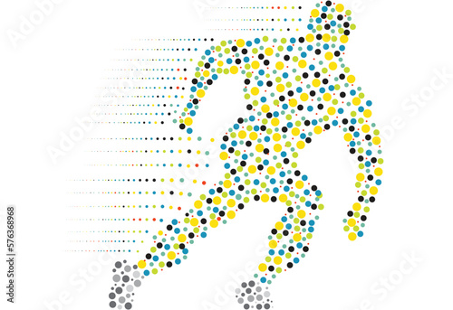Speedy person composed of colored dots, vector illustration