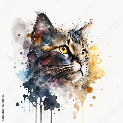 Watercolor cat generative AI