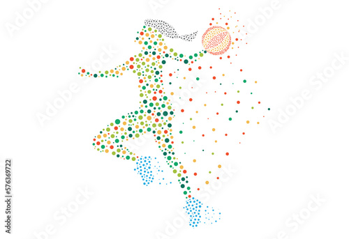  Basketball throwing is composed of colored dots, vector illustration 