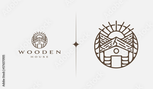 Rustic Retro Vintage Wooden Barn Farm Village Resort logo Illustration. Universal creative premium symbol. Vector sign icon logo template. Vector illustration