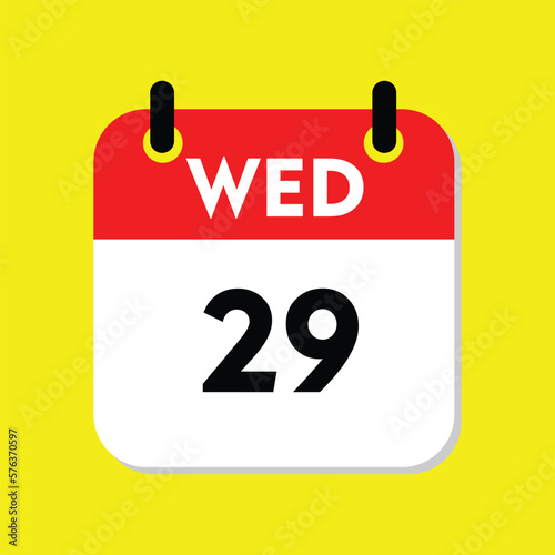 new calendar, 29 wednesday icon with yellow background, calender photo