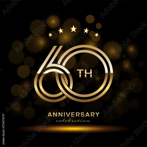 60 year anniversary celebration. Anniversary logo design with double line and golden text concept. Logo Vector Template Illustration