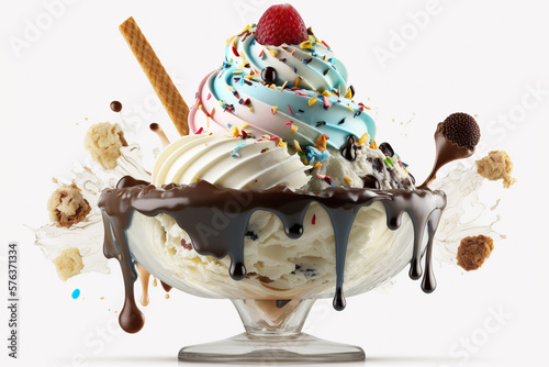 Close up of an ice cream sundae Generative AI photo