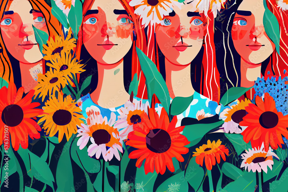 Fototapeta premium Illustration of women in flowers.