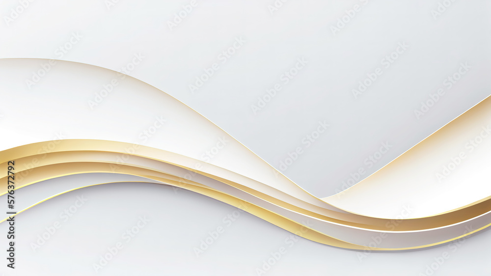 Obraz premium Abstract white and gold wavy background with copy space.