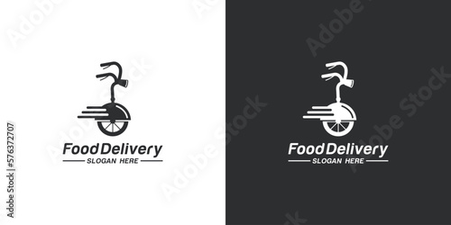 Ilustrasi logotype bisnis restoran dan kafe. Vektor desain logo pengiriman makanan.