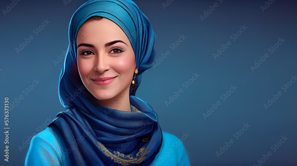 Portrait of a beautiful arabic woman looking at the camera. Generated with generative AI